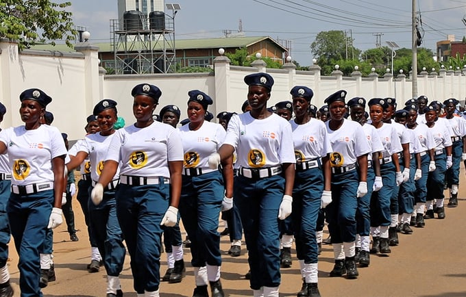 Police women matching to nyakuron cultural center during the 16 days of activism launching event