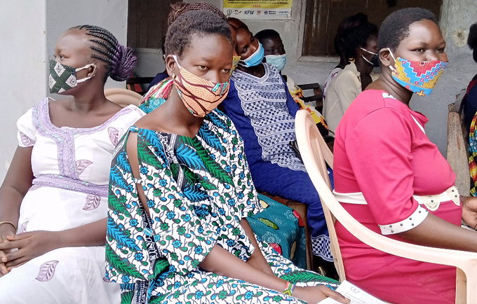 A group of women awaiting healthcare services in South Sudan