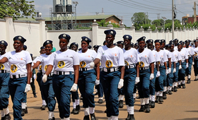 Police women matching to nyakuron cultural center during the 16 days of activism launching event