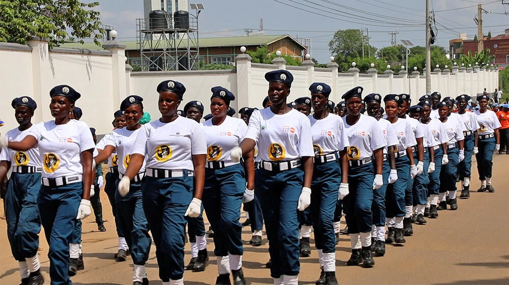 Police women matching to nyakuron cultural center during the 16 days of activism launching event