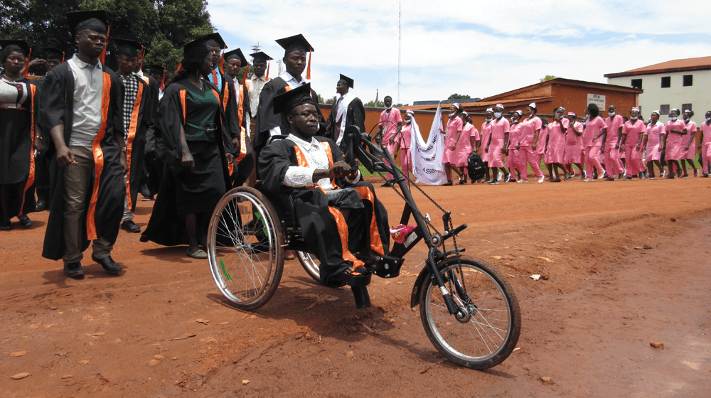 Photo: James Elisa during the graduation procession in Yambio Freedom Hall.